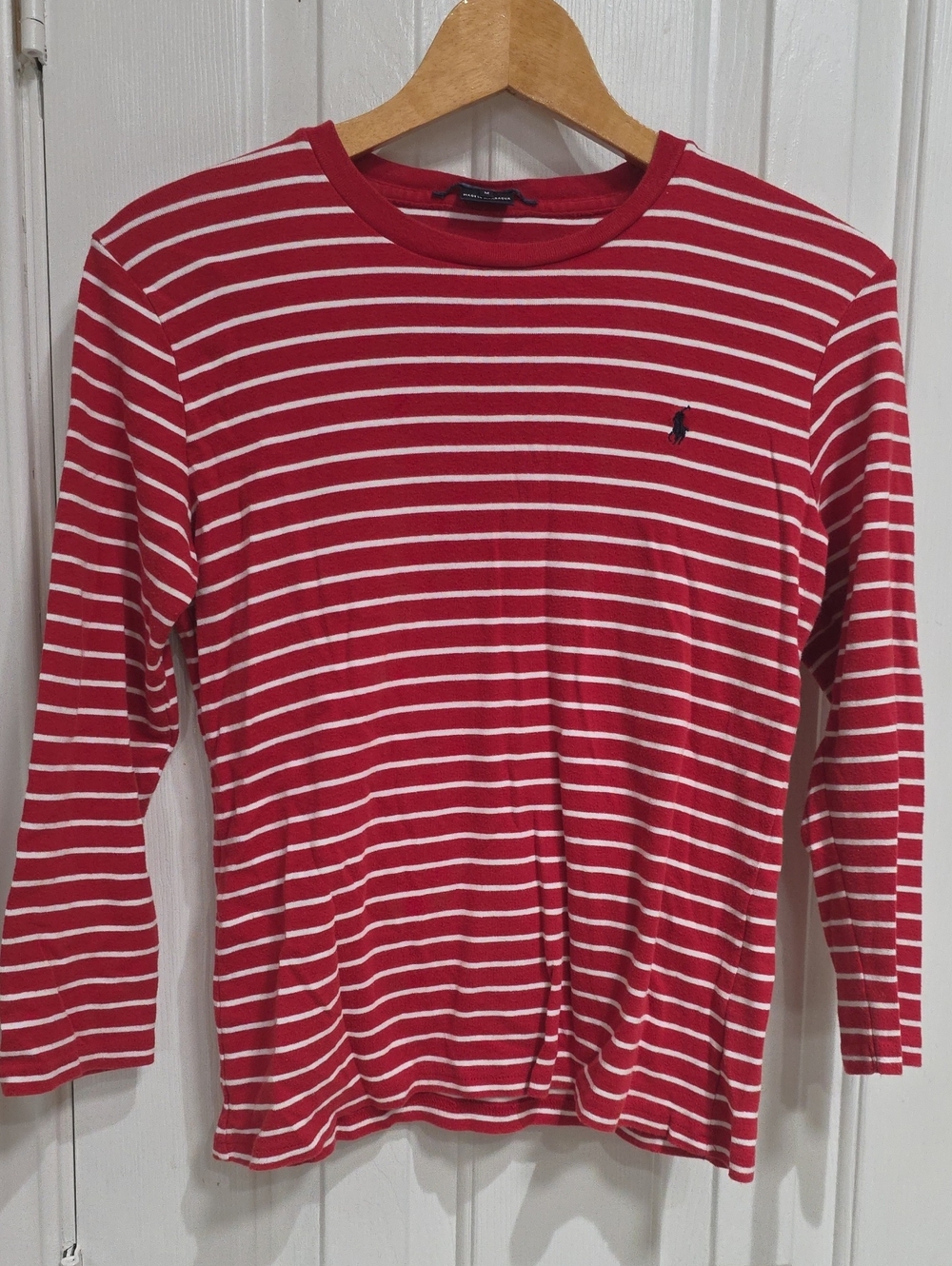 Ralph Lauren Red & White Striped Long-Sleeve Crewneck Top Size M